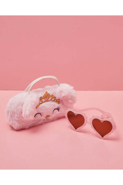 REDTAG نظارات شمسية للبنات على شكل قلب مع علبة مزينة بشخصيات