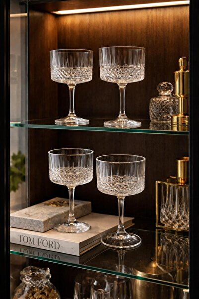 PARİONETTE 4’lü 500 CC Büyük Boy Ayaklı Çerezlik – Kristal Desenli Modern Sun...