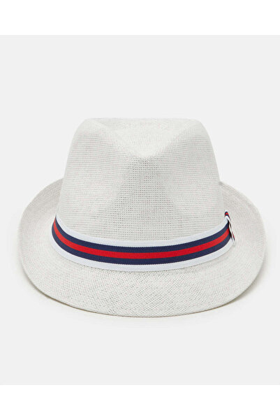 REDTAG Men White Fedora Hats With Band