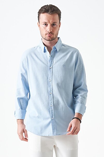 TENA Cămașă Flam Regular pentru bărbați, albastră, cu mânecă lungă basic bumbac