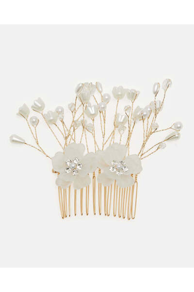 REDTAG مشبك شعر مزخرف باللونين الذهبي والأبيض للفتيات