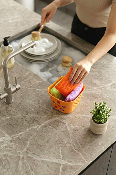 NESS HOME Myclean cu textură hexagonală burete pentru vase cu 3 coșuri, buret...