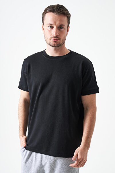 TENA Tricou negru guler rotund Interlock B basic pentru bărbați