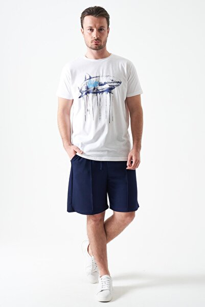 TENA شورت رجالي باللون الأزرق الداكن مع خياطة أمامية قماش مودال