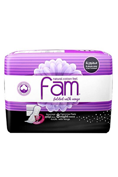 FAM FEMININE PADS NIGHT WITH WINGS 8S