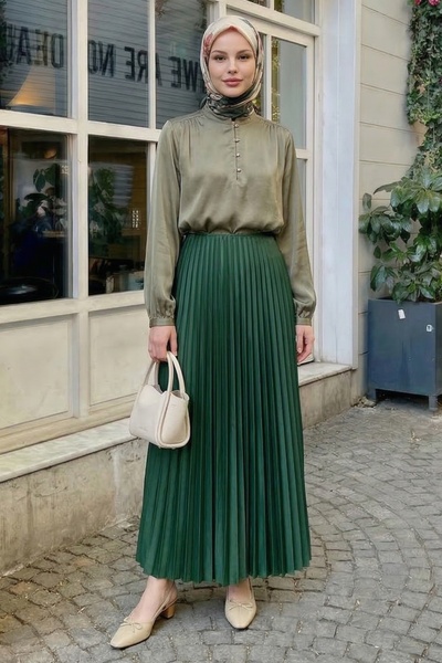 InStyle Fusta verde smarald cu pliuri și elastic ascuns