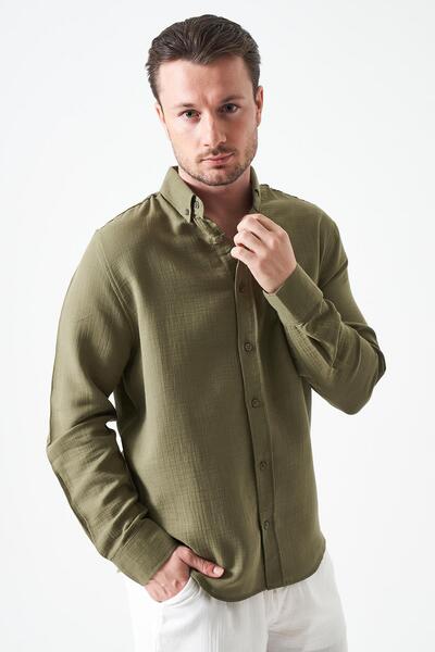 TENA Cămașă pentru bărbați, kaki, cu mânecă lungă, regulară, basic Muslin