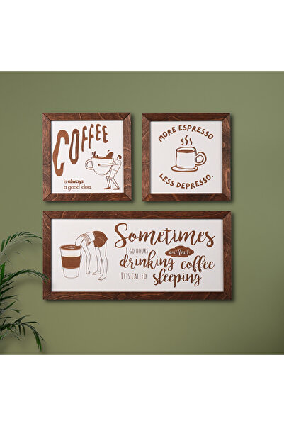 HippoDeco Διακοσμητικό σετ τραπεζιών MDF με θέμα τον καφέ, 3 τεμαχίων – Διακό...