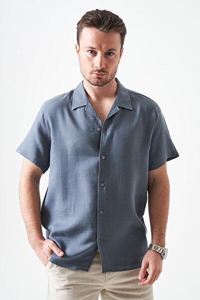 TENA Cămașă pentru bărbați, antracit, cu mânecă scurtă, guler Apaj, din musel...