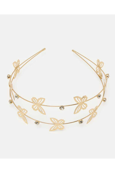 REDTAG طوق رأس معدني ذهبي مزين بالزهور للنساء