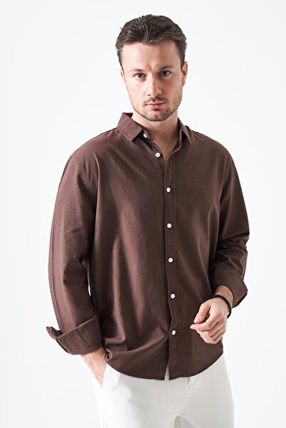 TENA Cămașă Flam Regular pentru bărbați, maro, cu mânecă lungă basic bumbac