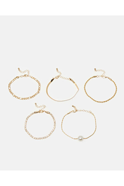 REDTAG طقم أساور نسائية مزينة بالذهب مكون من 5 قطع