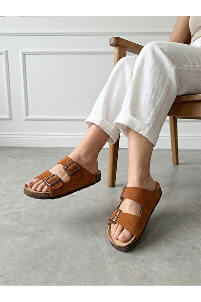 Mycorni Hakiki Süet Deri Terlik Unisex – Ortopedik Anatomik Doğal Mantar Taba...