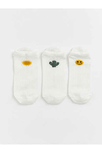 LC Waikiki Ecru Patterned Women's Booties Socks 3-Piece