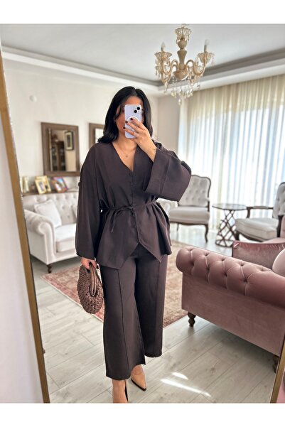 POİSE Tasarım Düğmeli kimono pantolon Modal Takım