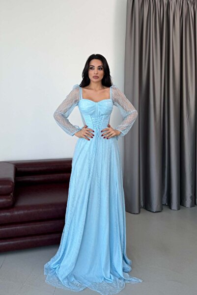 Serica Moda Детска рокля с синьо сърце на деколтето, корсет и дантела, с връз...