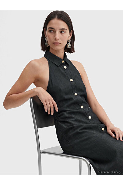 LC Waikiki LCW Vision Indigo Halter Φόρεμα τζιν με κορδόνι στο λαιμό