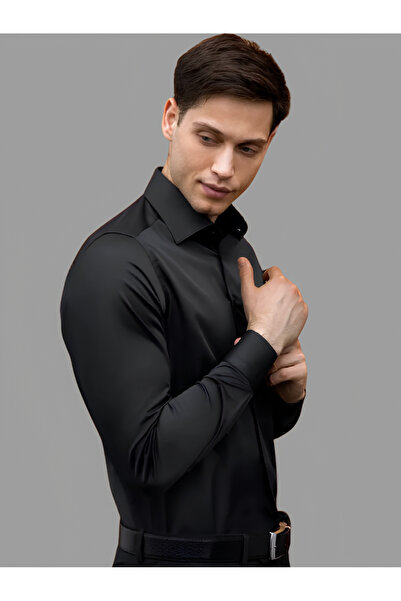 cathe cat Cotton Satin Slim Fit Long Sleeve Easy-Iron Breathable Texture Tie-...