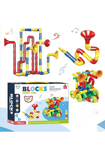 Arabest 76 قطعة من أقفال أنابيب الألعاب مع بوق، ألعاب تركيب مكعبات البناء، أل...