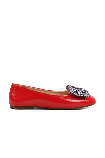 Aspor Red Patent Leather Girl's Ballerina Ballerina with Bow Ribbon