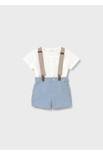 MAYORAL Newborn Baby Boy Suspender Shorts Shirt Set Blue