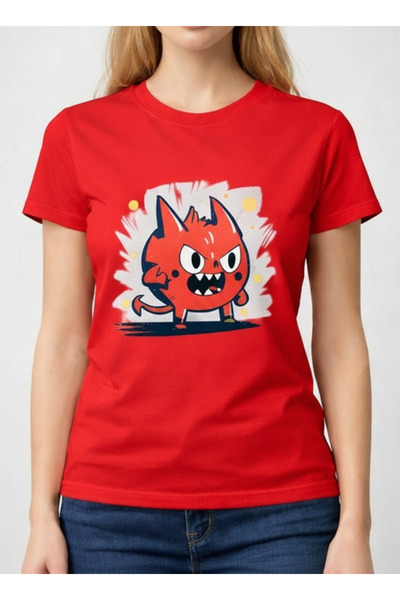 LOTS MODA Ženske crvene đavolje Sa printom karaktera crne T-shirt 100% pamuk ...