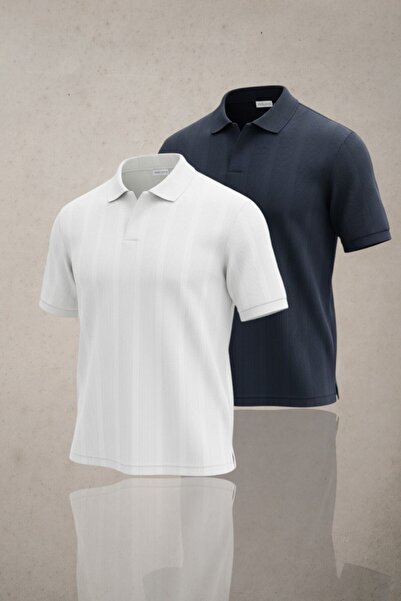 Altamira Ανδρικό Σετ Μπλουζάκια 2 τεμαχίων από ύφασμα κηρήθρας σε λευκό και μ...