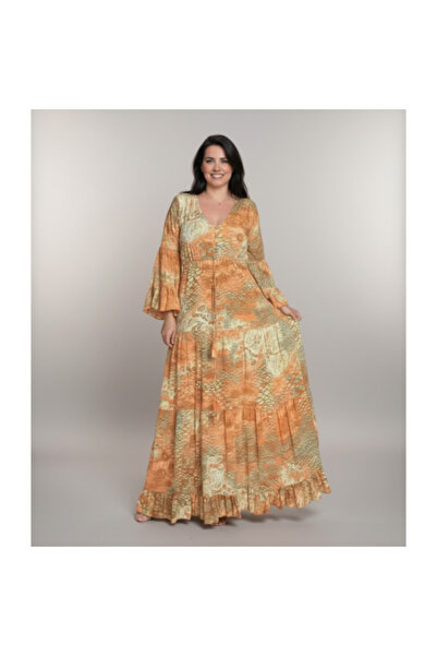 FeteRL Classy Orange Bell Sleeve Dress