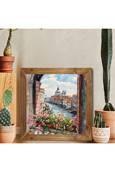 Tuba Decor Tablou pătrat cu ramă din lemn, Veneția