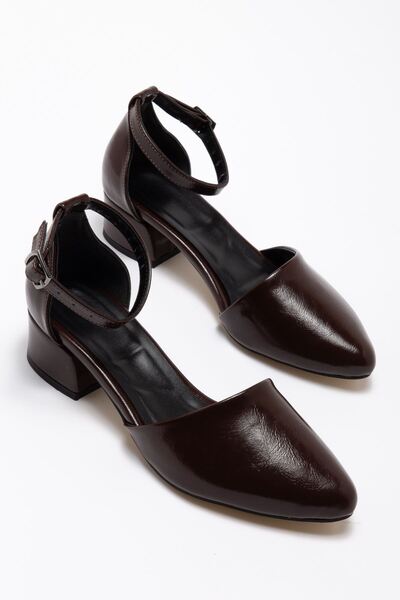 Delroshine Dary Acı Kahve Shiny Skin Detailed Heeled Shoes