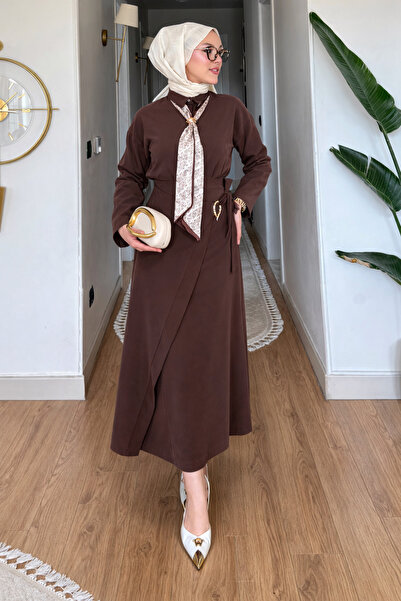 Tesettür Diyarı Set Hijab cu broșă din țesătură Glowe Tansel petrecut - Maro ...