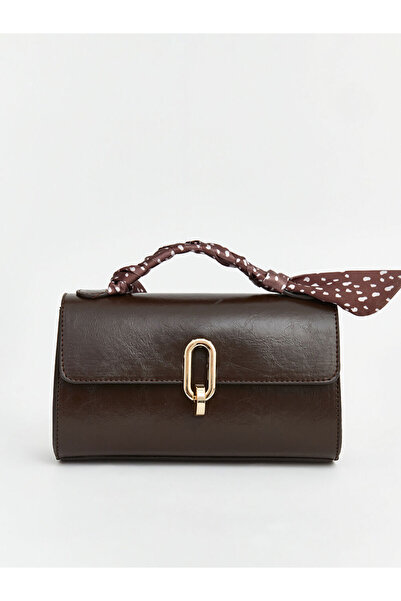 LC Waikiki حقيبة كتف نسائية بمظهر جلدي بني مع وشاح