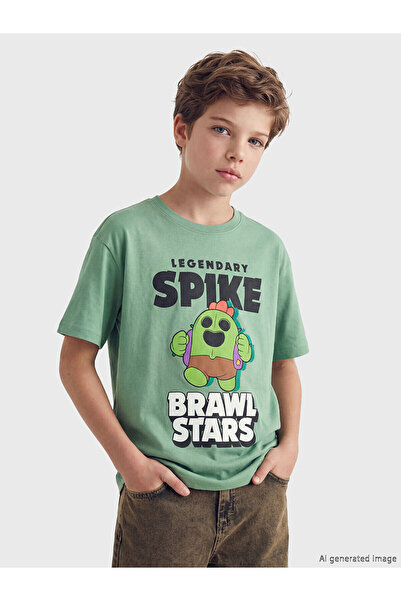 LC Waikiki Nevavm Farklıya Oval Yaka Brawl Stars Printed Boys' T-Shirt