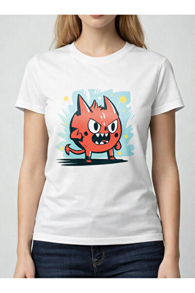 LOTS MODA Ženske bijele čarape Devil Sa printom karaktera crne T-shirt 100% p...