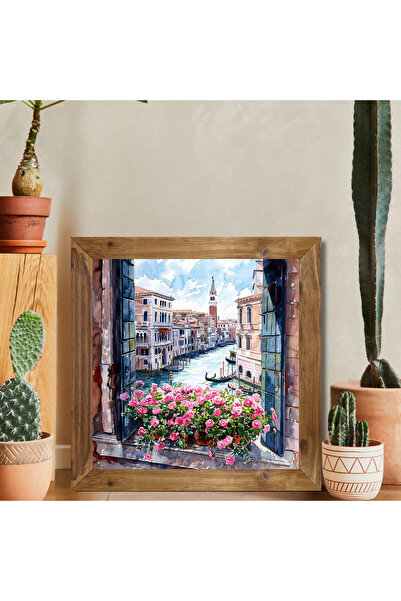 Tuba Decor Tablou pătrat cu ramă din lemn, Veneția