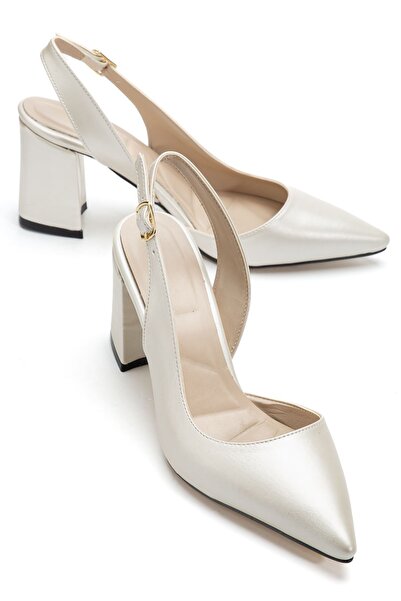 Delroshine Tonia White Skin Heeled Women's Shoes