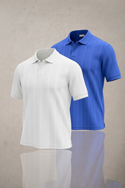 Altamira Ανδρικό Σετ μπλουζών 2 τεμαχίων από ύφασμα κηρήθρας σε λευκό και μπλ...