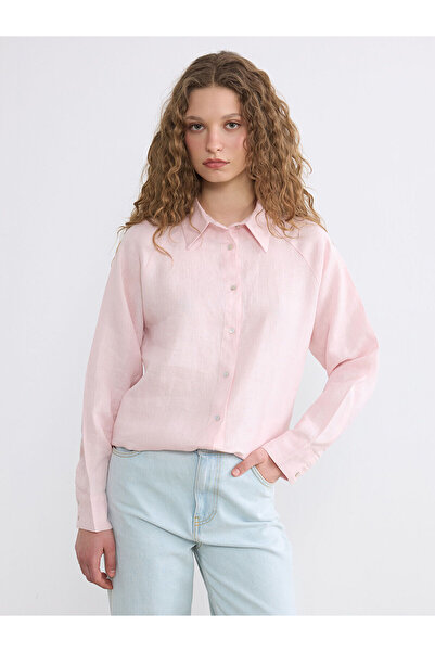 LC Waikiki NEVAVM με διαφορά σχετικά με το LCW Modest Pink Γυναικείο πουκάμισ...