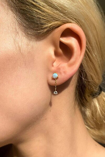 Spossy Silver Jewelry Opal Taşlı, Sallantılı Minimal Küpe