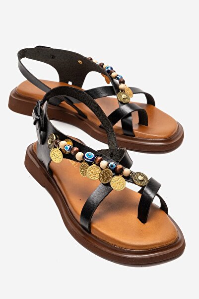 Zeynep Sıradağlı Kalimia Femei piele naturală Vageta sandale Negru