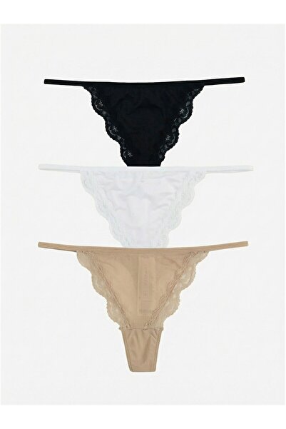 LC Waikiki Özmarka New Season Lace Detailed Thong 3-Pack