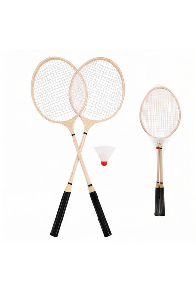 Issa Palete Badminton 2/set din Lemn 63cm, cu Fluturas din Plastic