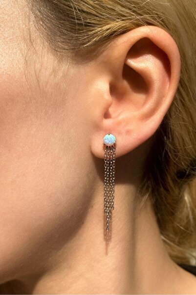 Spossy Silver Jewelry 925 Ayar Gümüş, Silver, Opal Taşlı, Sallantılı Küpe