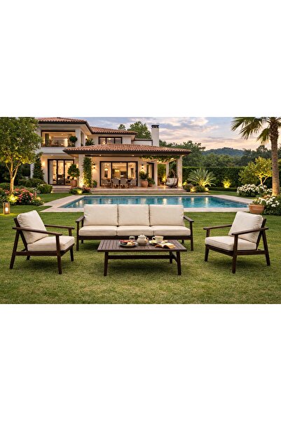 zerkaconcept Duru Masif Kestane Ağacı Bahçe Balkon Koltuk Takımı 3+1+1+Sehpa