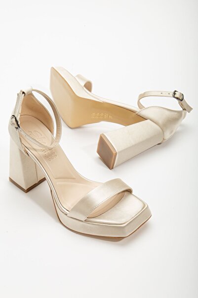 Delroshine Matilda Krem Saten Platformlu Açık Burunlu Kalın Topuklu Ayakkabı
