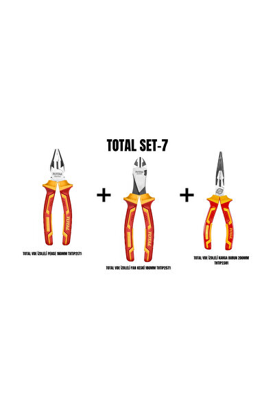 TOTAL Set-7 (İZOLELİ PENSE 180MM+ İZOLELİ YAN KESKİ 180MM+İZOLELİ KARGA BURUN...