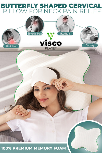 Visco Planet Kelebek Ortopedik Boyun Yastığı | Memory Foam | Tencel Kılıf | 51x44x12.5 cm