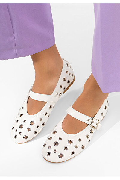 B T Shoes Μπαλαρίνεσ με λουράκι Fionia λευκά