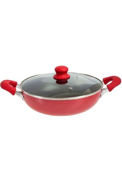 Sweet Home 26cm Non-Stick Wok Pan with Lid Red/Black