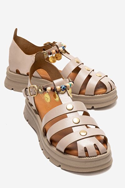 Zeynep Sıradağlı Kewilla Women's Genuine Leather Vageta Sandals Beige